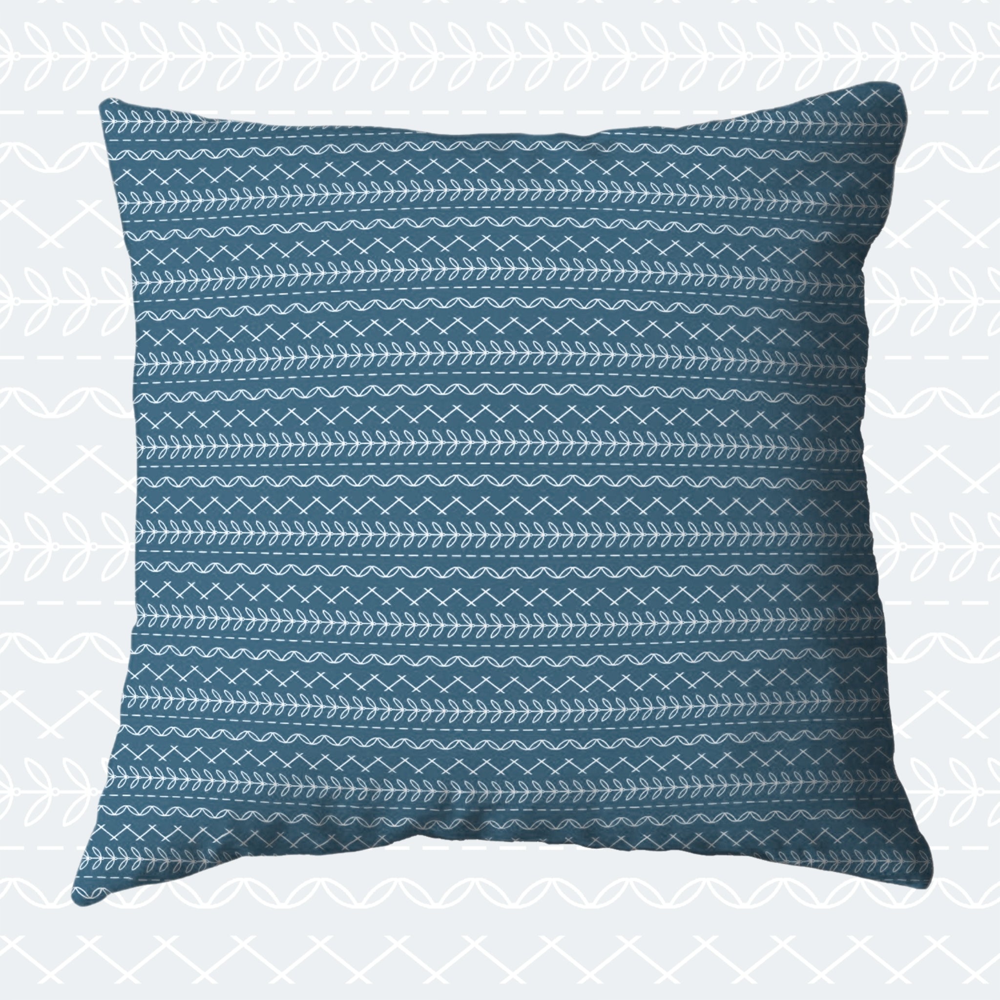 Cross stitch geo stripe rows white teal blue quilting cotton fabric for cushion covers sashing borders and patchwork sewing projects