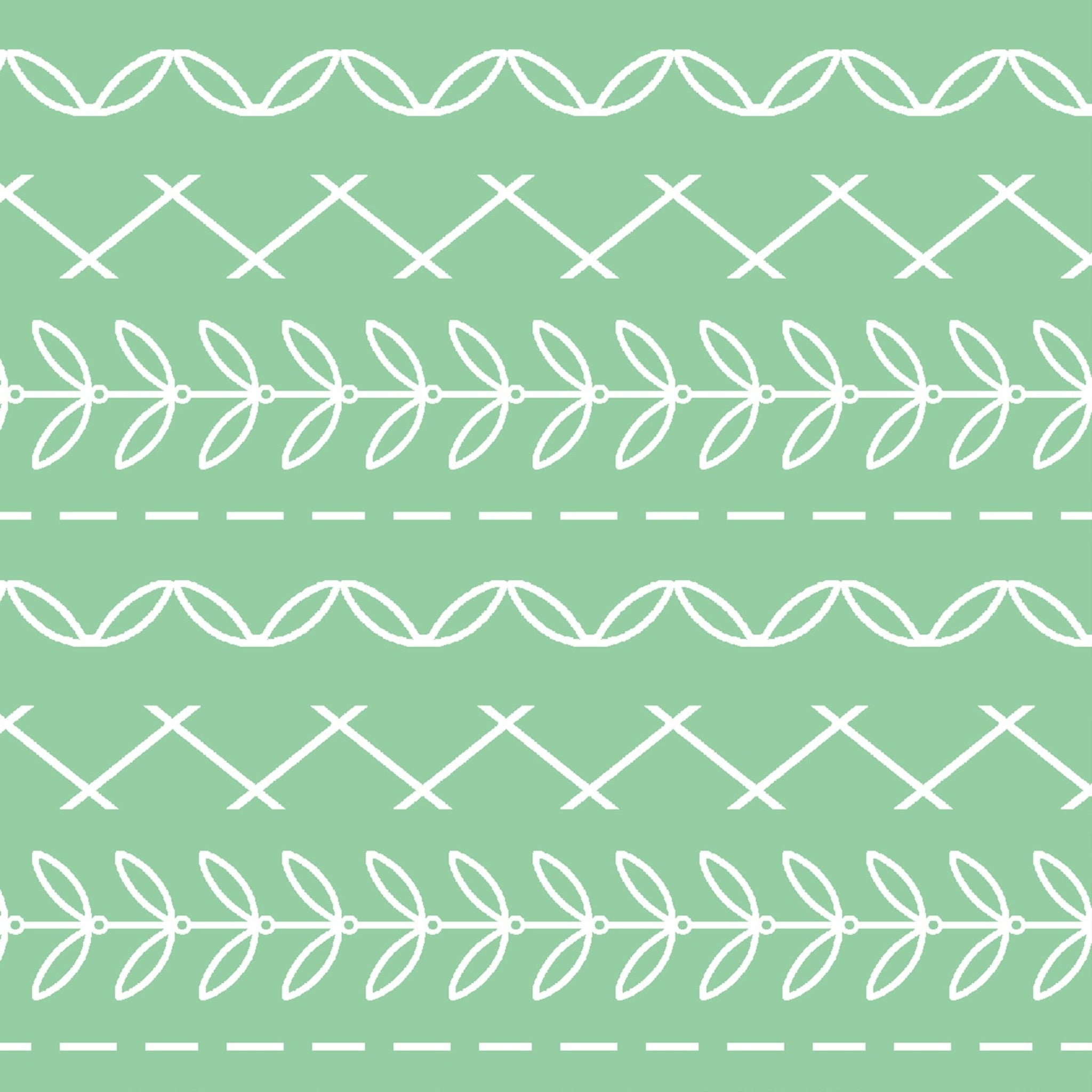 Cross stitch geo stripe rows white sage green quilting cotton fabric for baby quilts sashing borders and patchwork sewing projects