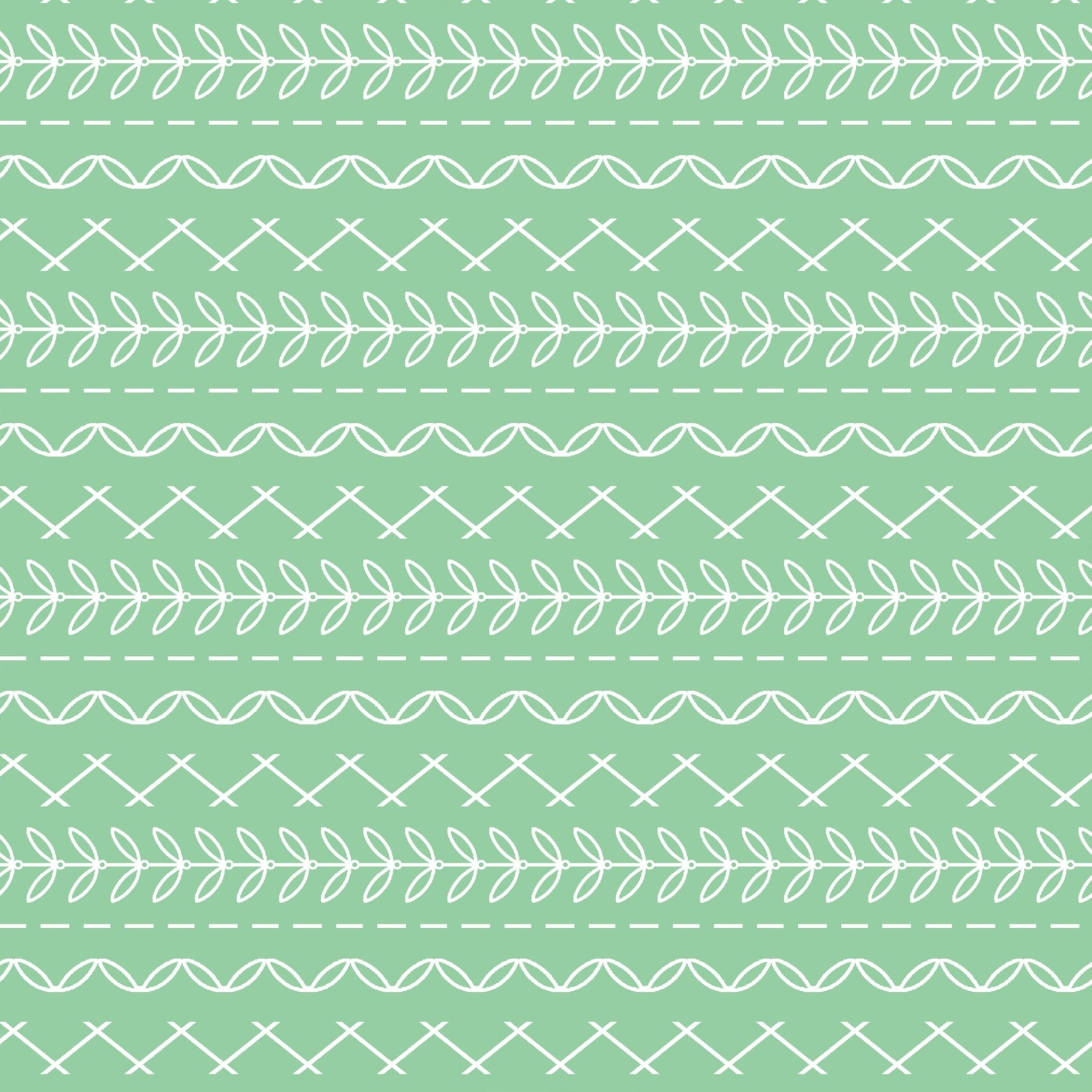 Cross stitch geo stripe rows white sage green quilting cotton fabric for baby quilts sashing borders and patchwork sewing projects