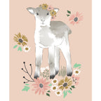Lamb wildflower project panel pink green quilting cotton fabric for baby quilts nursery wall hangings cushions and patchwork sewing projects