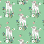Watercolour lamb flower crown daisy wildflower sprout green novelty quilting cotton fabric for baby quilts children's quilts and nursery projects