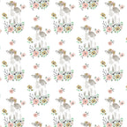 Watercolour lamb flower crown daisy wildflower white novelty quilting cotton fabric for baby quilts children's quilts and nursery projects