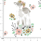 Watercolour lamb flower crown daisy wildflower white novelty quilting cotton fabric for baby quilts children's quilts and nursery projects