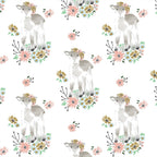 Watercolour lamb flower crown daisy wildflower white novelty quilting cotton fabric for baby quilts children's quilts and nursery projects