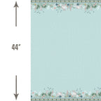 Lamb spring meadow border print glacier blue dandelion wildflower quilting cotton fabric for baby quilts nursery wall hangings and patchwork sewing projects