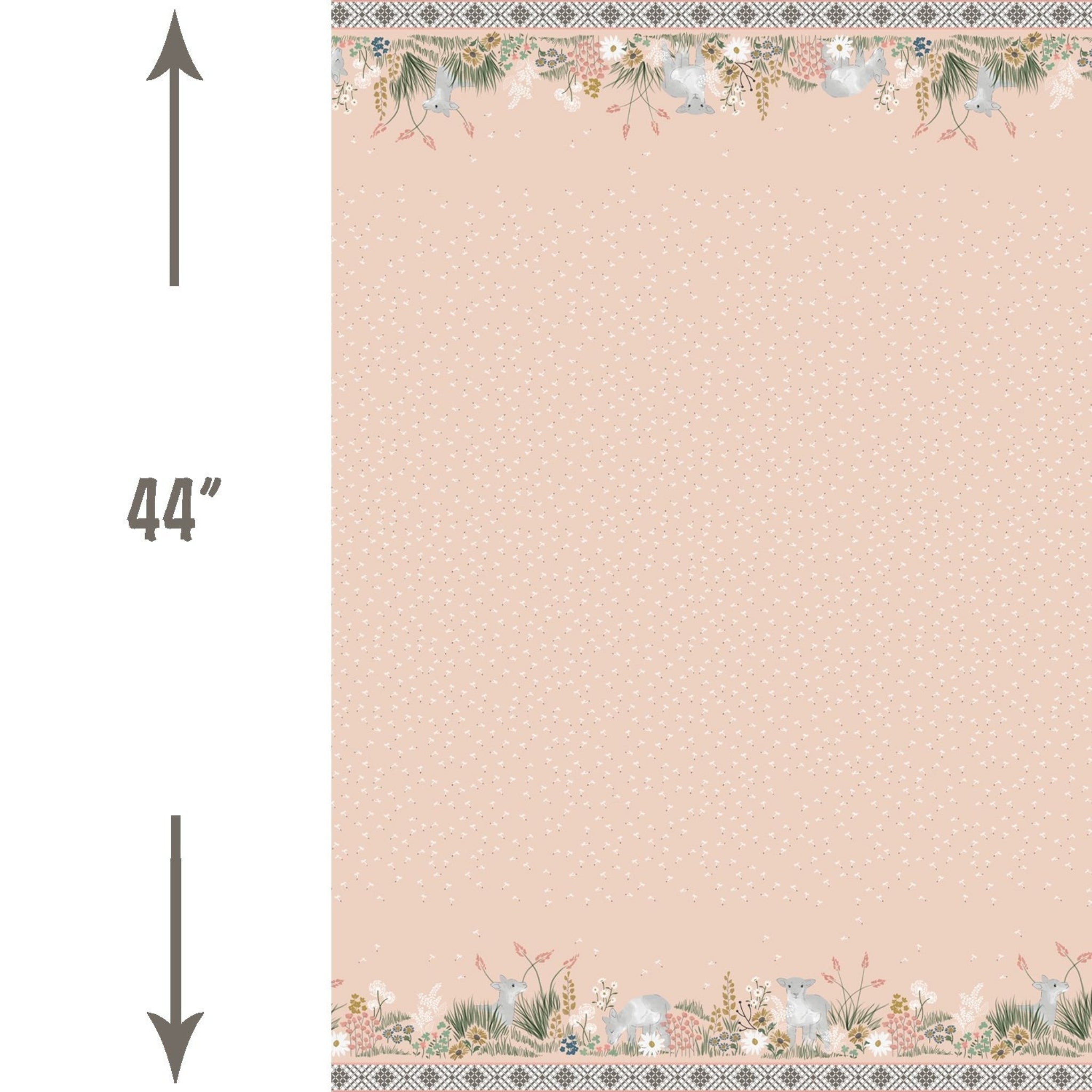 Lamb spring meadow border print shell pink dandelion wildflower quilting cotton fabric for baby quilts nursery wall hangings and patchwork sewing projects