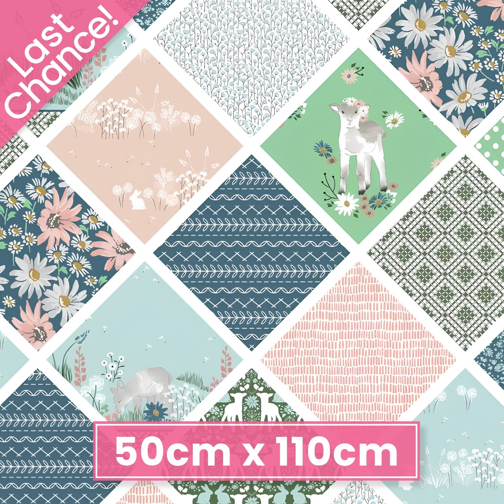 Lamb collection blue cheater quilt print teal navy mint blush on-point diamonds novelty quilting cotton fabric for baby quilts cot quilts and nursery projects