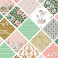 Lamb collection cheater quilt print pink mint mustard green diamond patchwork novelty quilting cotton fabric for baby quilts and nursery projects