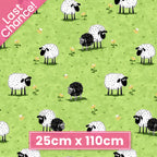 White and black sheep novelty print bright green meadow yellow flowers kids fabric for children's quilts baby quilts nursery décor patchwork projects