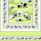 Lewe the Ewe quilt panel green sheep flock rolling hills crescent moon running sheep border novelty kids quilting fabric baby quilts nursery wall hangings