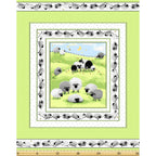 Lewe the Ewe quilt panel green sheep flock rolling hills crescent moon running sheep border novelty kids quilting fabric baby quilts nursery wall hangings