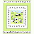 Lewe the Ewe quilt panel green sheep flock rolling hills crescent moon running sheep border novelty kids quilting fabric baby quilts nursery wall hangings