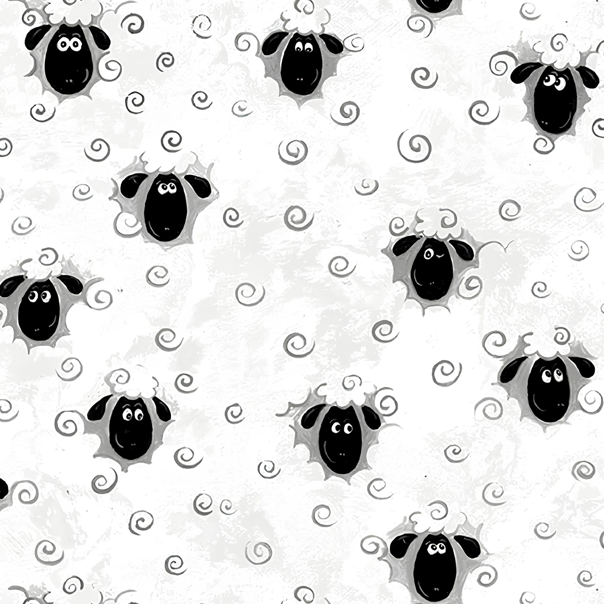 Lewe the Ewe tossed sheep faces grey wool swirls white novelty kids quilting fabric baby quilts children's quilts nursery projects farmer & animal lover gifts