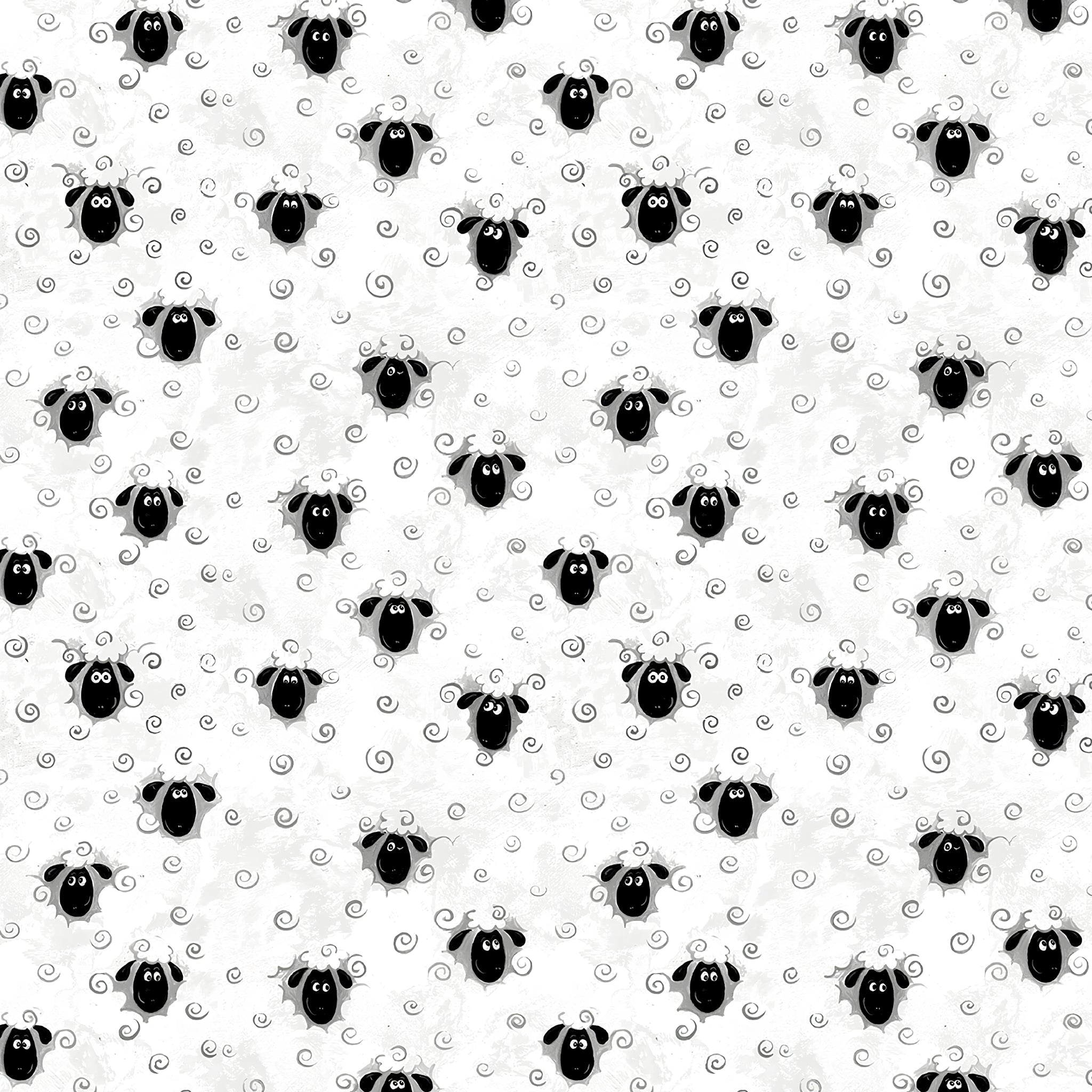 Lewe the Ewe tossed sheep faces grey wool swirls white novelty kids quilting fabric baby quilts children's quilts nursery projects farmer & animal lover gifts