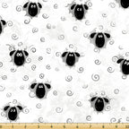 Lewe the Ewe tossed sheep faces grey wool swirls white novelty kids quilting fabric baby quilts children's quilts nursery projects farmer & animal lover gifts