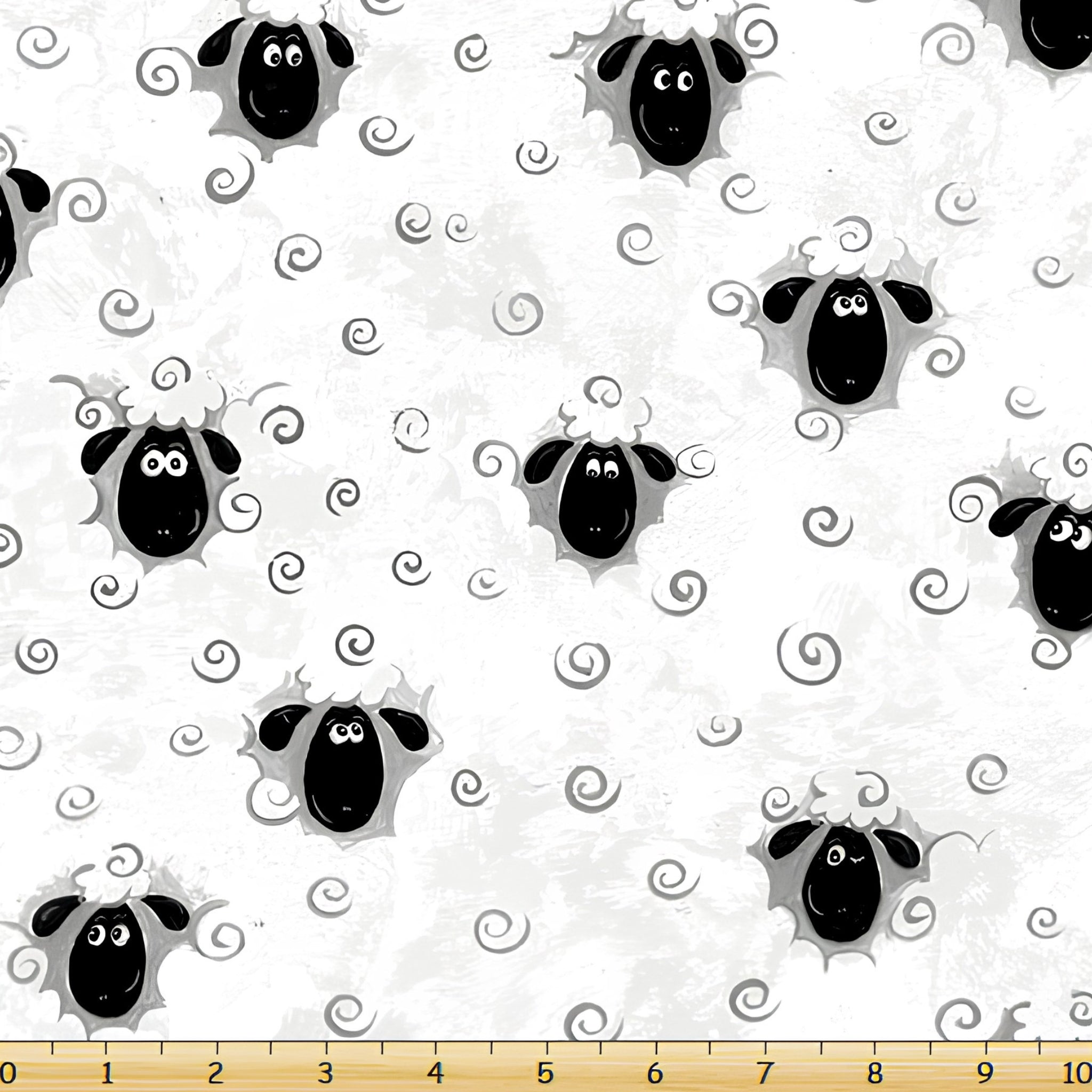Lewe the Ewe tossed sheep faces grey wool swirls white novelty kids quilting fabric baby quilts children's quilts nursery projects farmer & animal lover gifts