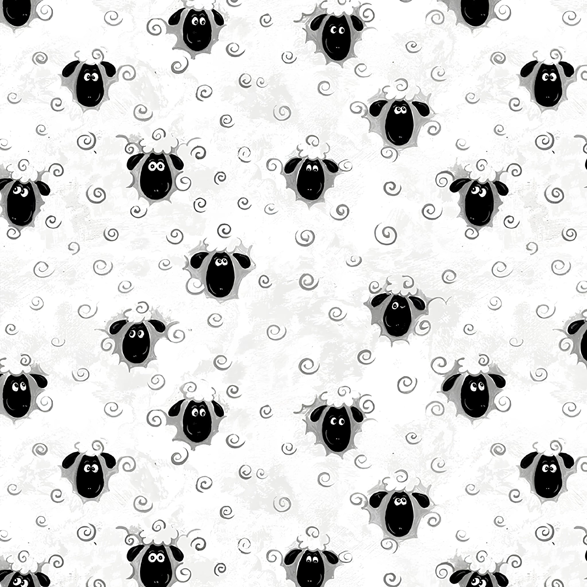 Lewe the Ewe tossed sheep faces grey wool swirls white novelty kids quilting fabric baby quilts children's quilts nursery projects farmer & animal lover gifts