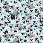 Illustrated white grey black sheep stacked light blue fabric for children's quilts baby nursery novelty kids patchwork projects