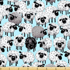 Illustrated white grey black sheep stacked light blue fabric for children's quilts baby nursery novelty kids patchwork projects