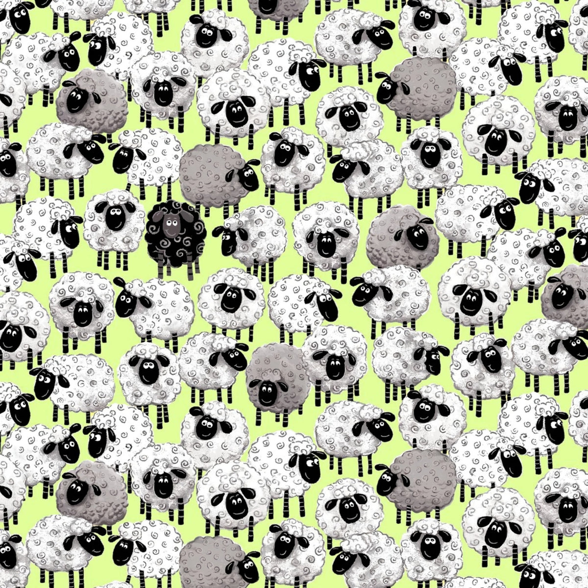 Lewe the Ewe packed flock stacked sheep white grey black lime green novelty kids quilting fabric children's quilts baby quilts nursery gifts