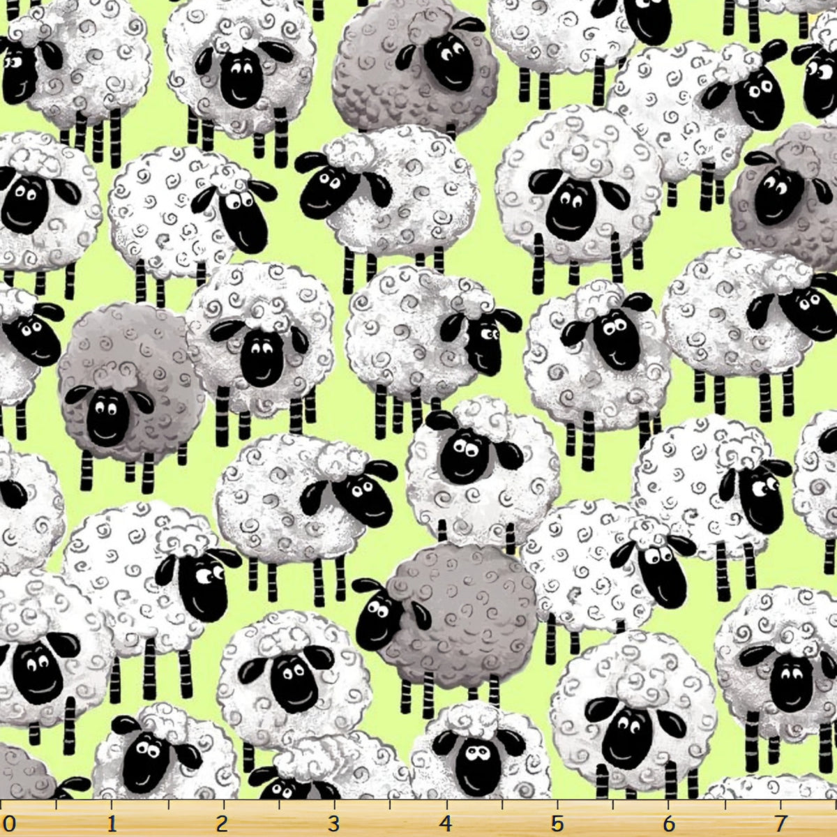 Lewe the Ewe packed flock stacked sheep white grey black lime green novelty kids quilting fabric children's quilts baby quilts nursery gifts