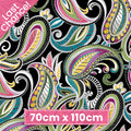 Bold paisley quilting fabric black multi teal pink olive green yellow purple for statement quilts feature blocks and patchwork projects