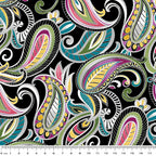Bold paisley quilting fabric black multi teal pink olive green yellow purple for statement quilts feature blocks and patchwork projects