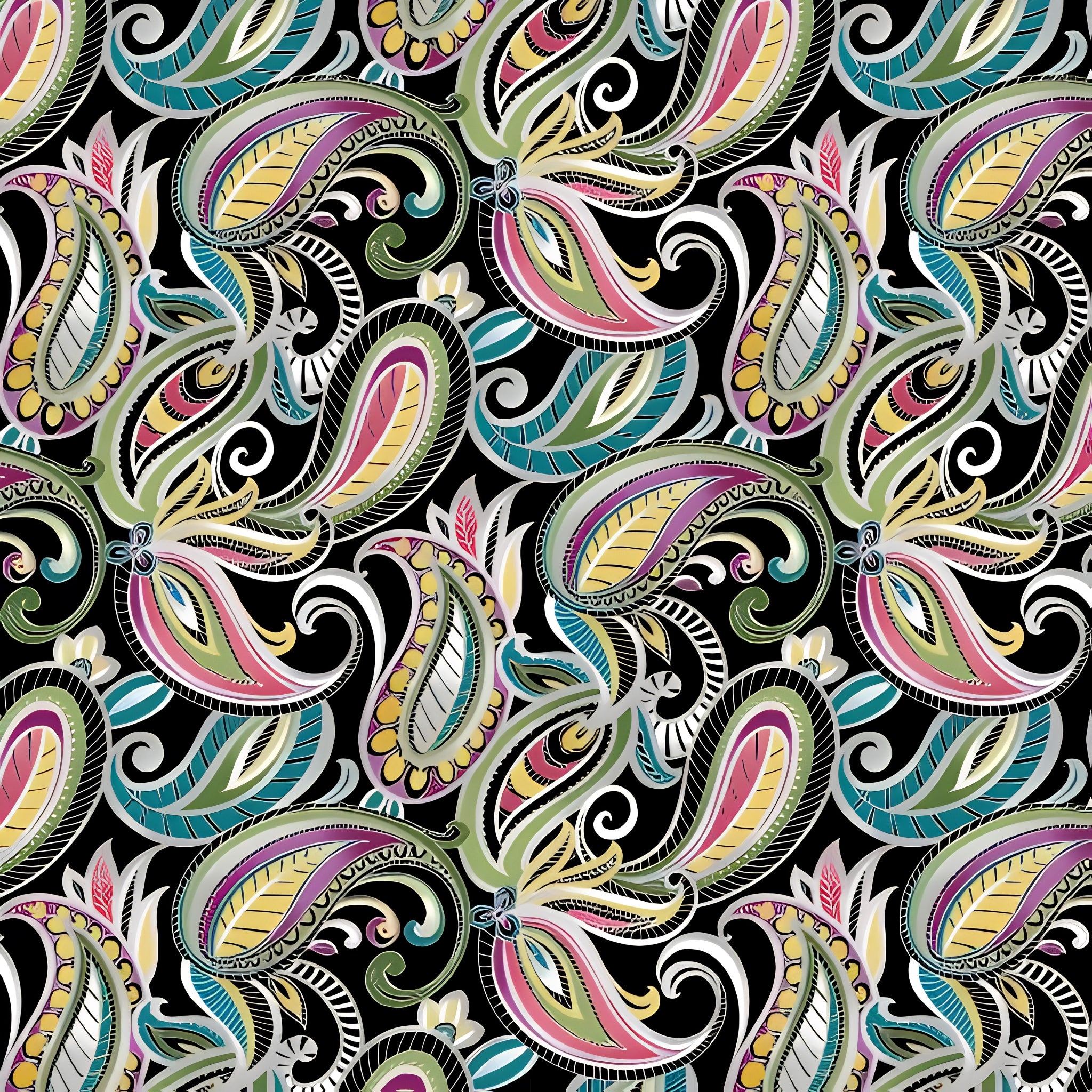 Bold paisley quilting fabric black multi teal pink olive green yellow purple for statement quilts feature blocks and patchwork projects