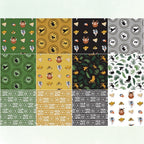Disney Lion King fabric swatches - character medallions, tribal patterns and silhouettes on green, gold, black and white