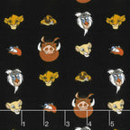 Disney Lion King Simba character heads black fabric for kids' quilts, bags and patchwork sewing projects