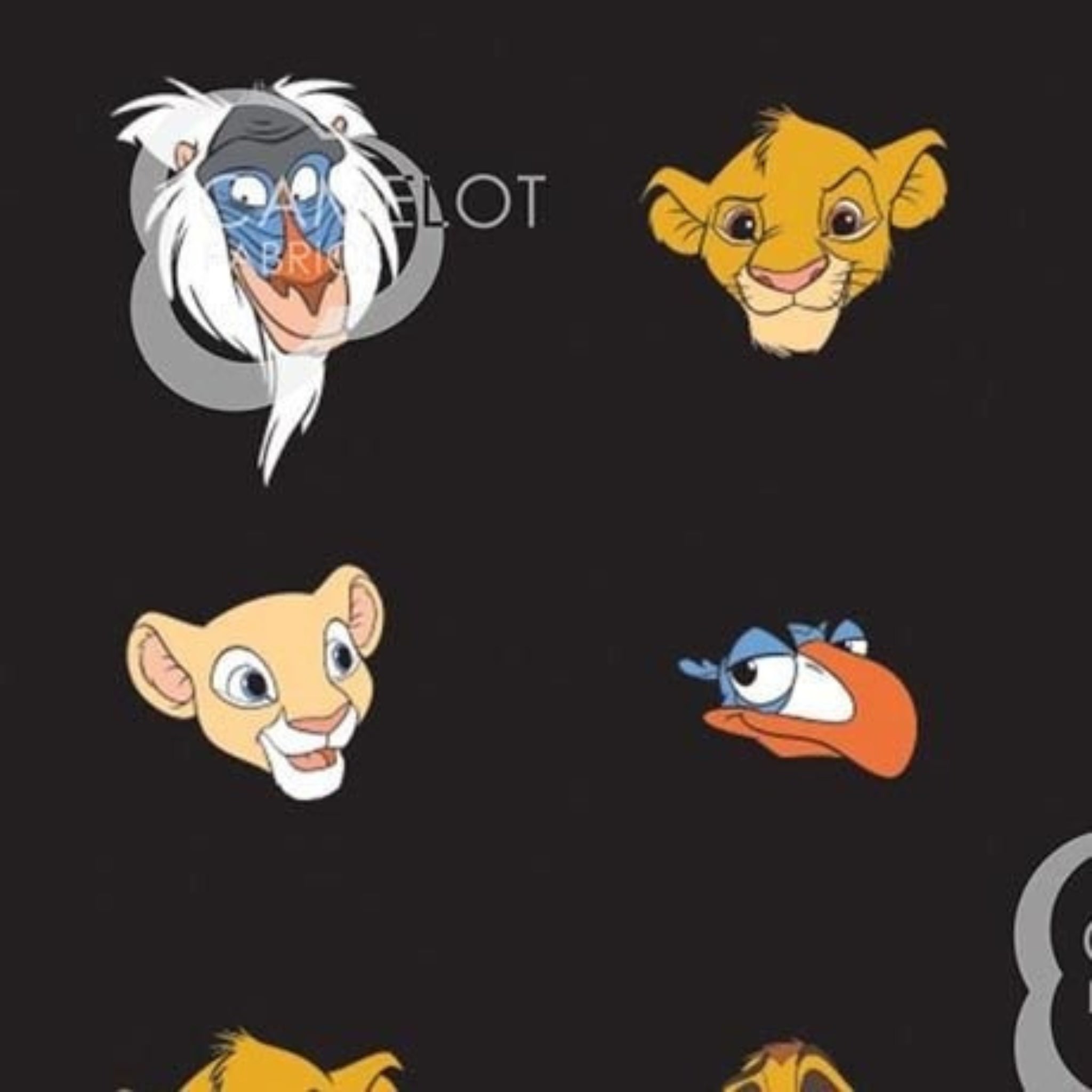 Disney Lion King Simba character heads black fabric for kids' quilts, bags and patchwork sewing projects