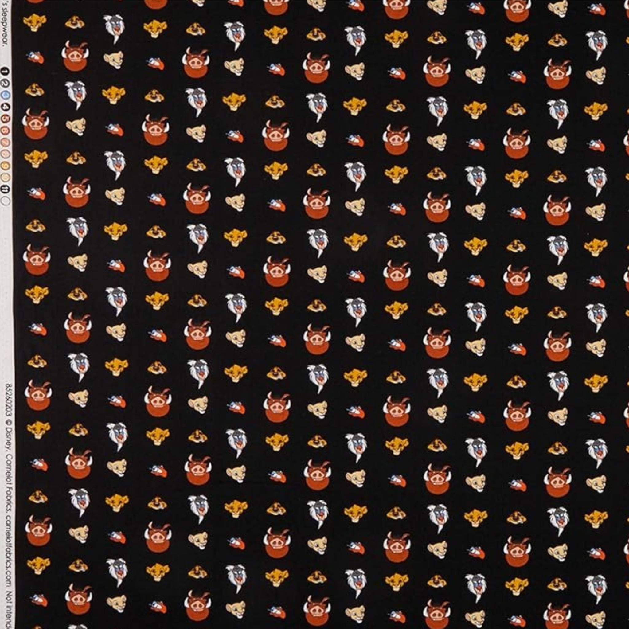 Disney Lion King Simba character heads black fabric for kids' quilts, bags and patchwork sewing projects