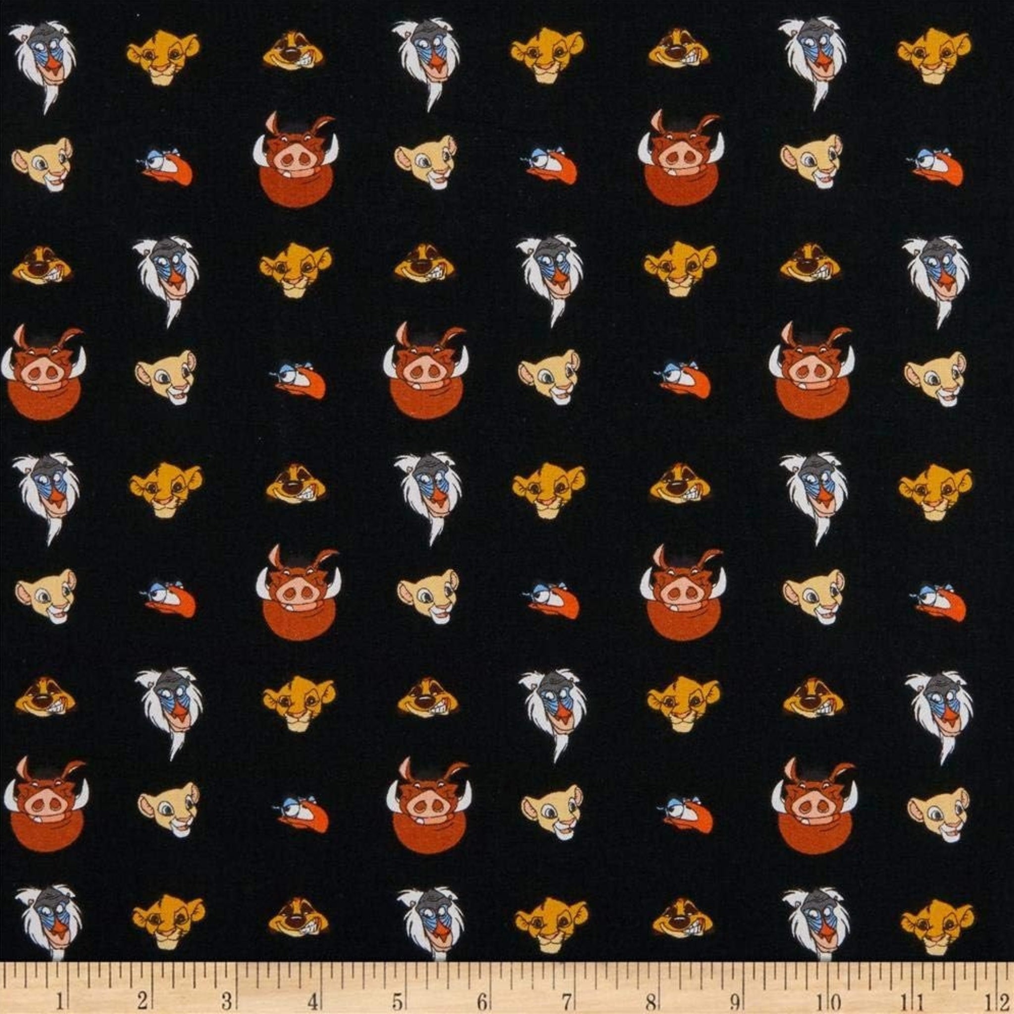 Disney Lion King Simba character heads black fabric for kids' quilts, bags and patchwork sewing projects