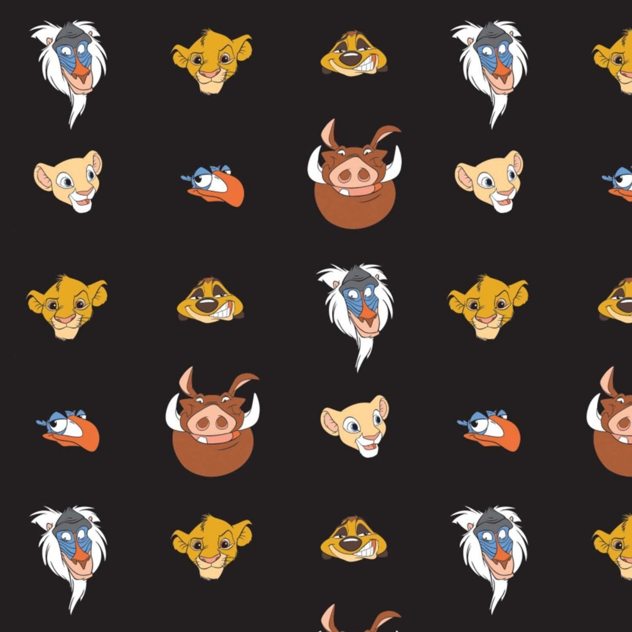 Disney Lion King Simba character heads black fabric for kids' quilts, bags and patchwork sewing projects