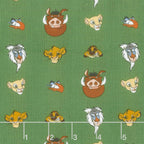 Disney Lion King Simba character heads green fabric for kids' quilts, bags and patchwork sewing projects