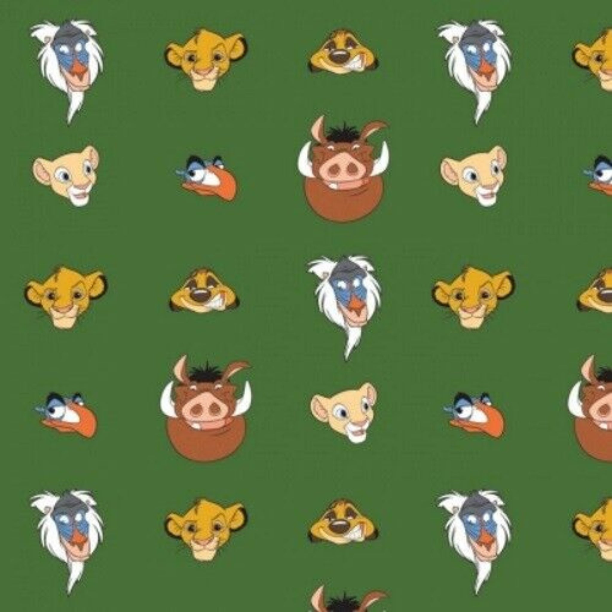 Disney Lion King Simba character heads green fabric for kids' quilts, bags and patchwork sewing projects