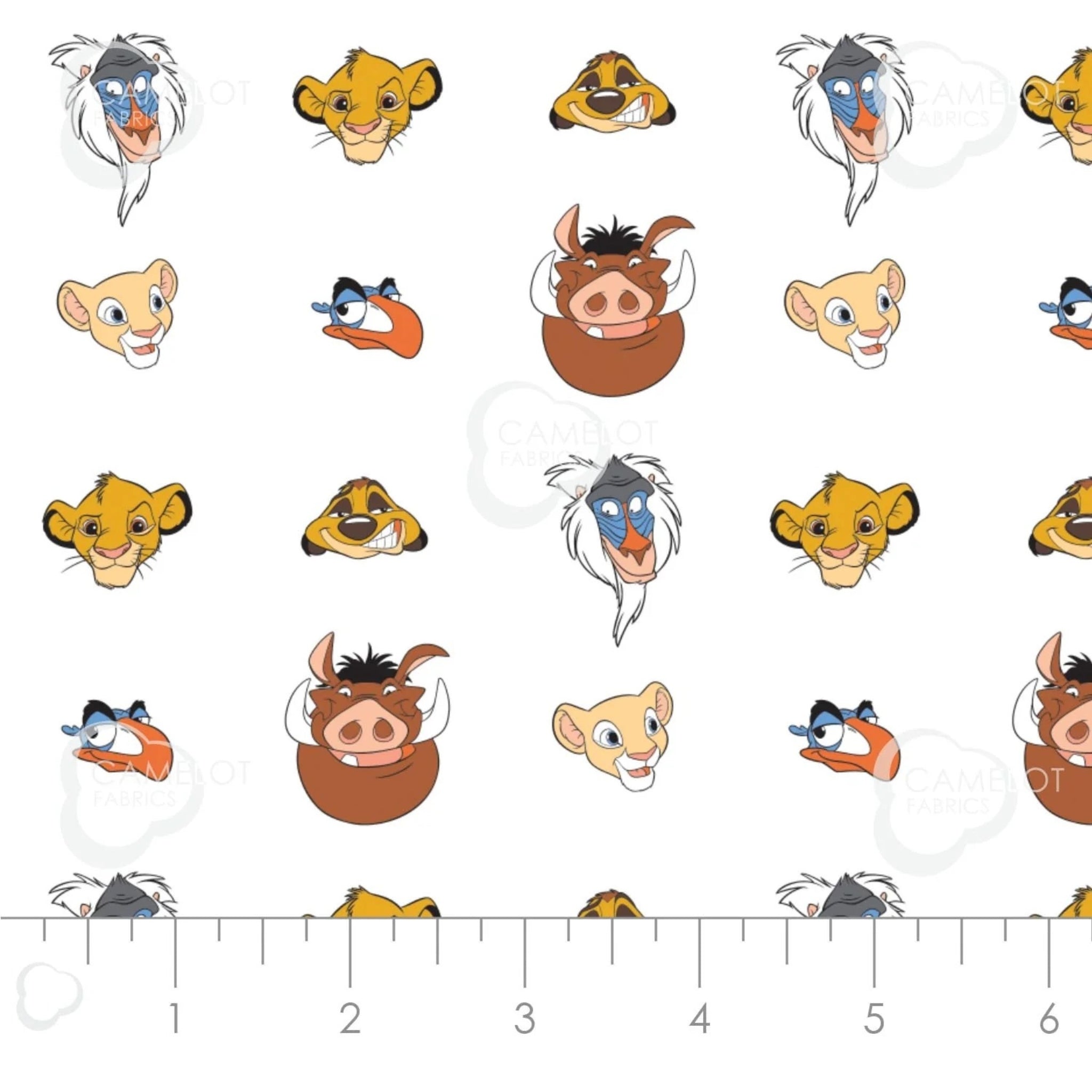 Disney Lion King Simba character heads white fabric for kids' quilts, bags and patchwork sewing projects
