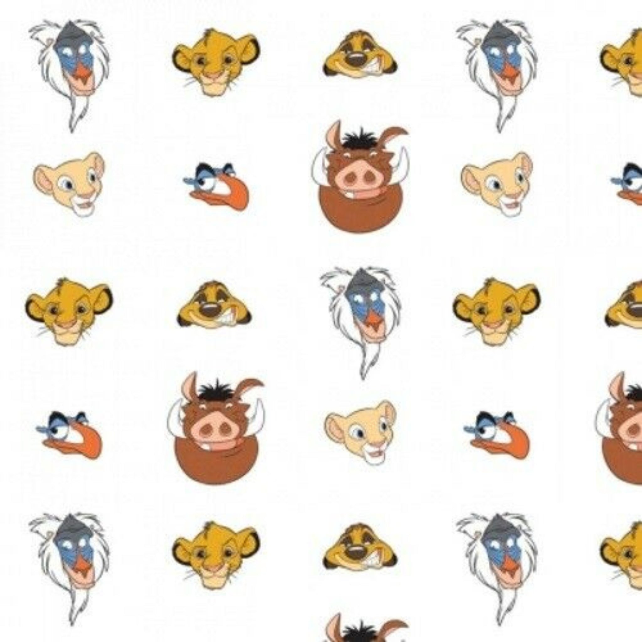 Disney Lion King Simba character heads white fabric for kids' quilts, bags and patchwork sewing projects