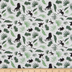 Disney Lion King character silhouettes tropical leaves white fabric for kids' quilts, jungle-themed projects and patchwork sewing projects