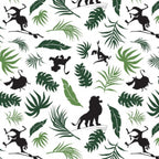 Disney Lion King character silhouettes tropical leaves white fabric for kids' quilts, jungle-themed projects and patchwork sewing projects