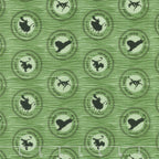 Lion King character medallions Hakuna Matata green striped fabric for kids' quilts, bags and patchwork sewing projects