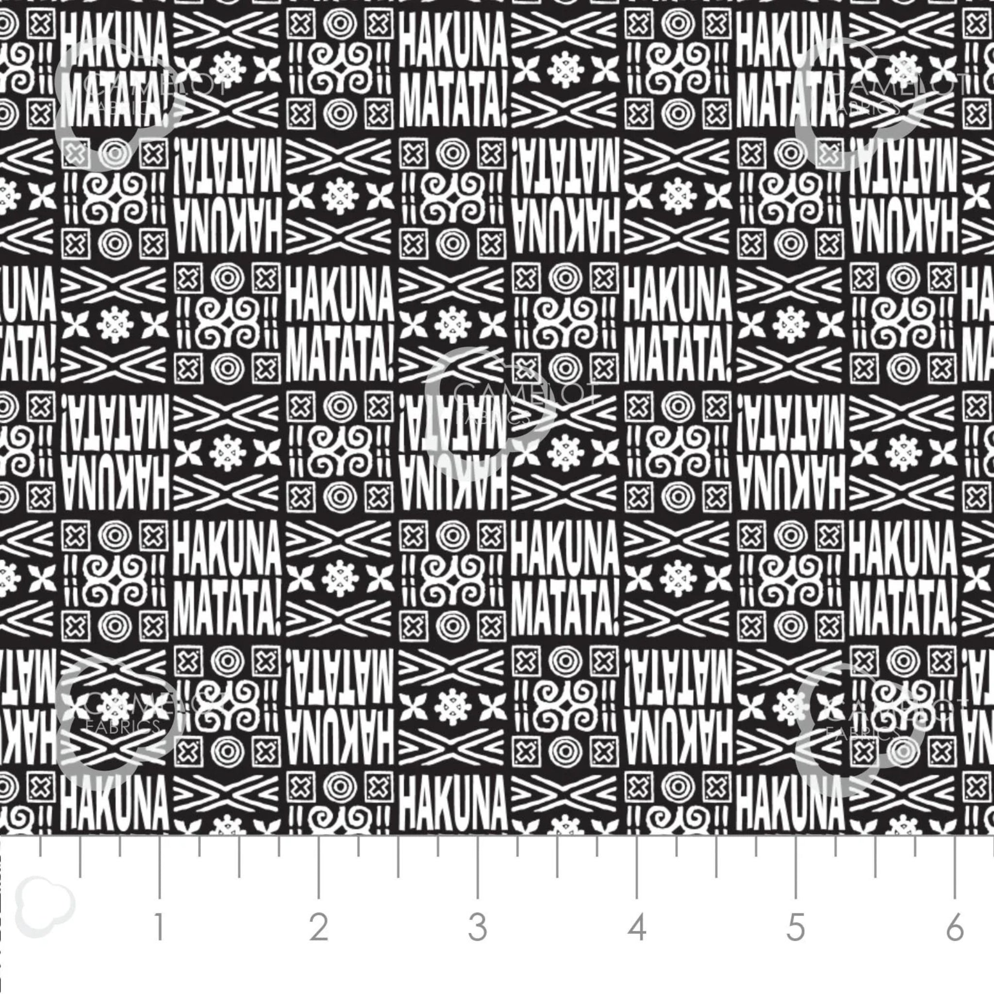Disney Lion King tribal geometric Hakuna Matata black white fabric for kids' quilts, bags and patchwork sewing projects