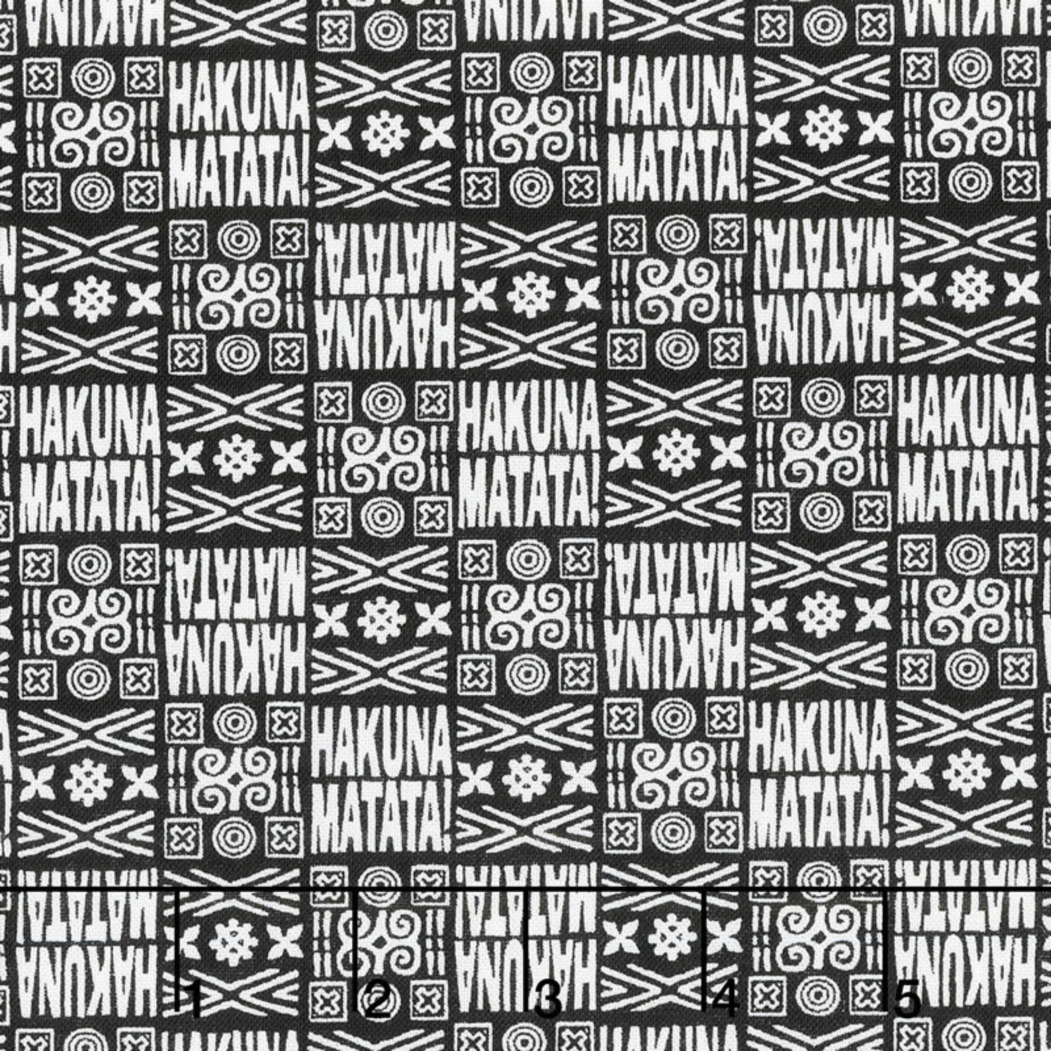 Disney Lion King tribal geometric Hakuna Matata black white fabric for kids' quilts, bags and patchwork sewing projects