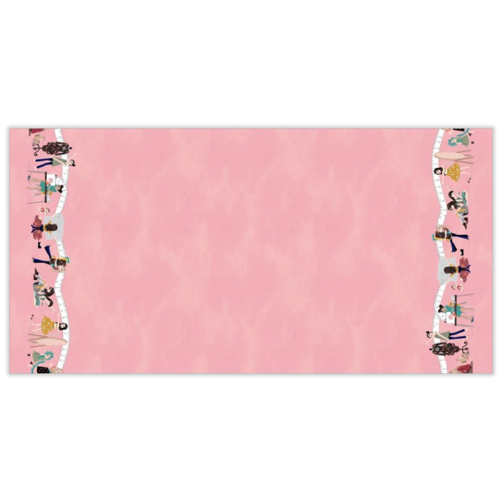 Little Sewists double border fabric in blush pink with sewing-themed motifs, perfect for quilts, bags, and sewing projects