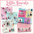Little Sewists fabric prints for patchwork quilts, kids' sewing projects, and nursery décor featuring girls crafting