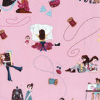 Little Sewists fabric in blush pink with delicate stitching motifs, perfect for quilts, bags, and sewing projects