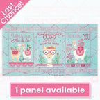 Llama Love novelty panel aqua three blocks llama puns heart glasses cacti bunting fabric for girls quilts wall hangings and tween bedroom projects