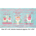 Llama Love novelty panel aqua three blocks llama puns heart glasses cacti bunting fabric for girls quilts wall hangings and tween bedroom projects