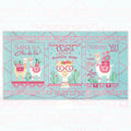Llama Love novelty panel aqua three blocks llama puns heart glasses cacti bunting fabric for girls quilts wall hangings and tween bedroom projects