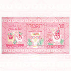 Llama Love novelty panel pretty pink three blocks llama puns heart glasses cacti bunting fabric for girls quilts wall hangings and tween bedroom projects